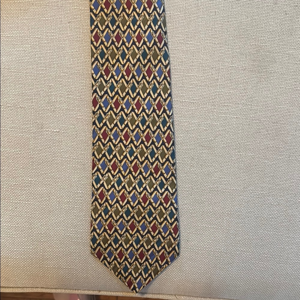 Gold and Blue Geometric Silk Tie